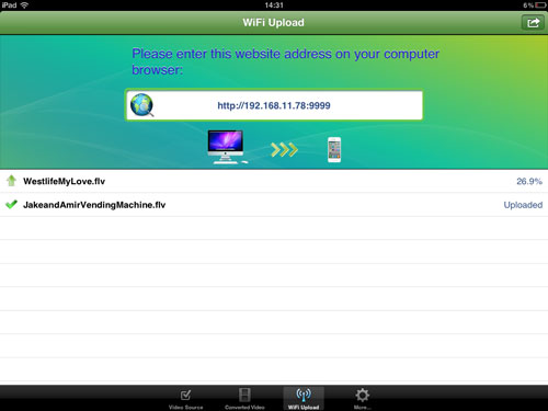 WiFi upload FLV to Video Converter App