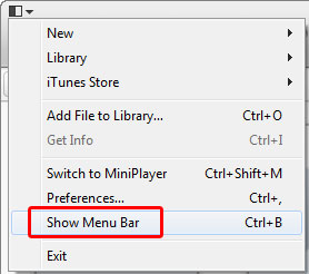 Show Menu Bar in iTunes 11