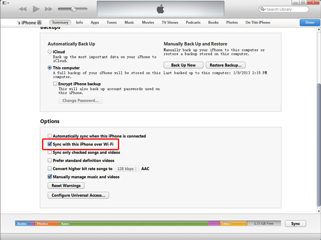Sync iTunes with iPhone via WiFi
