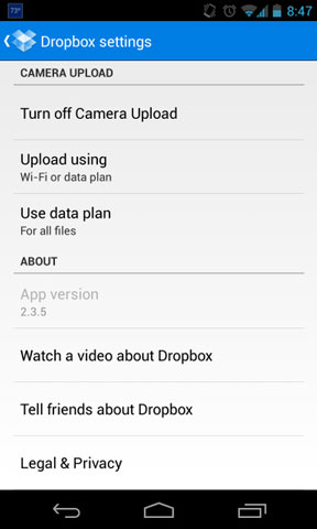 Turn on Dropbox camera upload on Galaxy S4