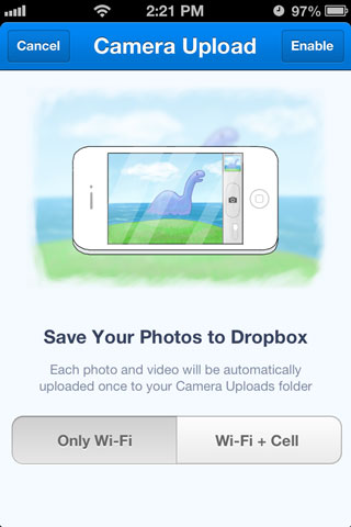 Turn on Dropbox camera upload on iPhone